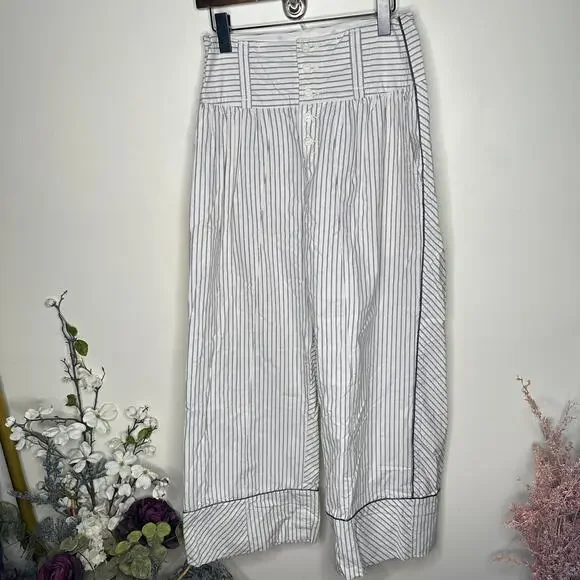 FREE PEOPLE Good Call Striped High-Waist Wide Leg Trouser Gray Sz S $108 {PP34} - Picture 2 of 5